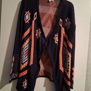 Say What? Navy and Orange Geometric Pattern Sweater